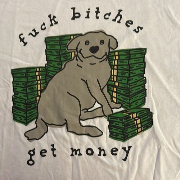 Spencer's White Tee with Playful Dog and Money Design - Picture 1 of 2